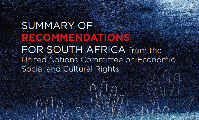 SUMMARY OF RECOMMENDATIONS FOR SOUTH AFRICA from the United Nations Committee on Economic, Social and Cultural Rights